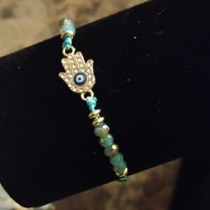 Elegant Gold and Blue Hamsa Bracelet